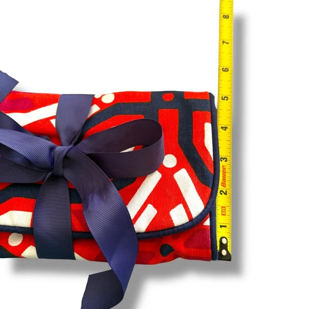 Buckhead Betties Roll Up Cosmetic Makeup Bag‎ Organizer Red Blue Print Travel